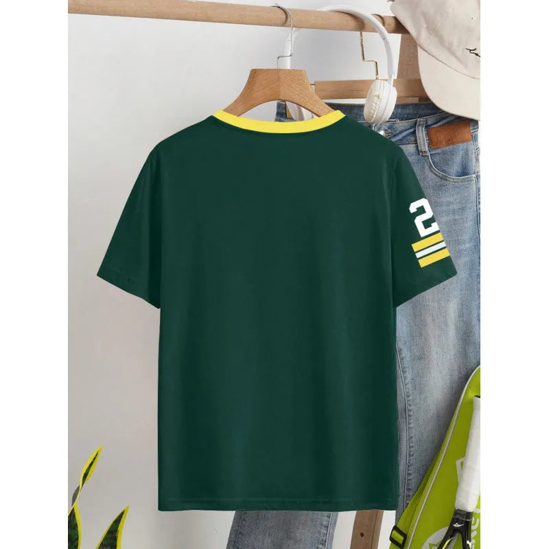 Loose fit cotton t-shirt with digital printed letter pattern in red or green