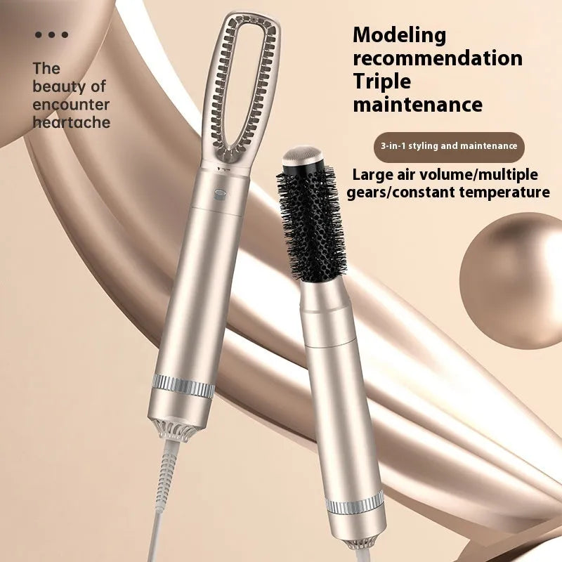 Champagne gold five-in-one hot air comb hair curler and straightener styling tool