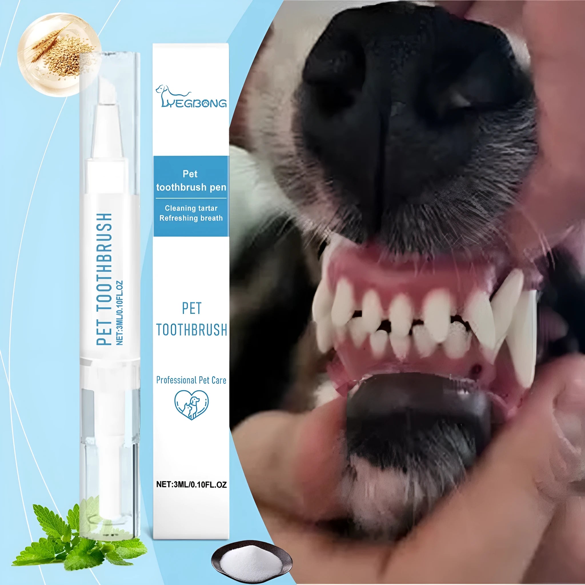 Soft-bristled pet toothbrush pen for cat and dog dental care with 3ml capacity