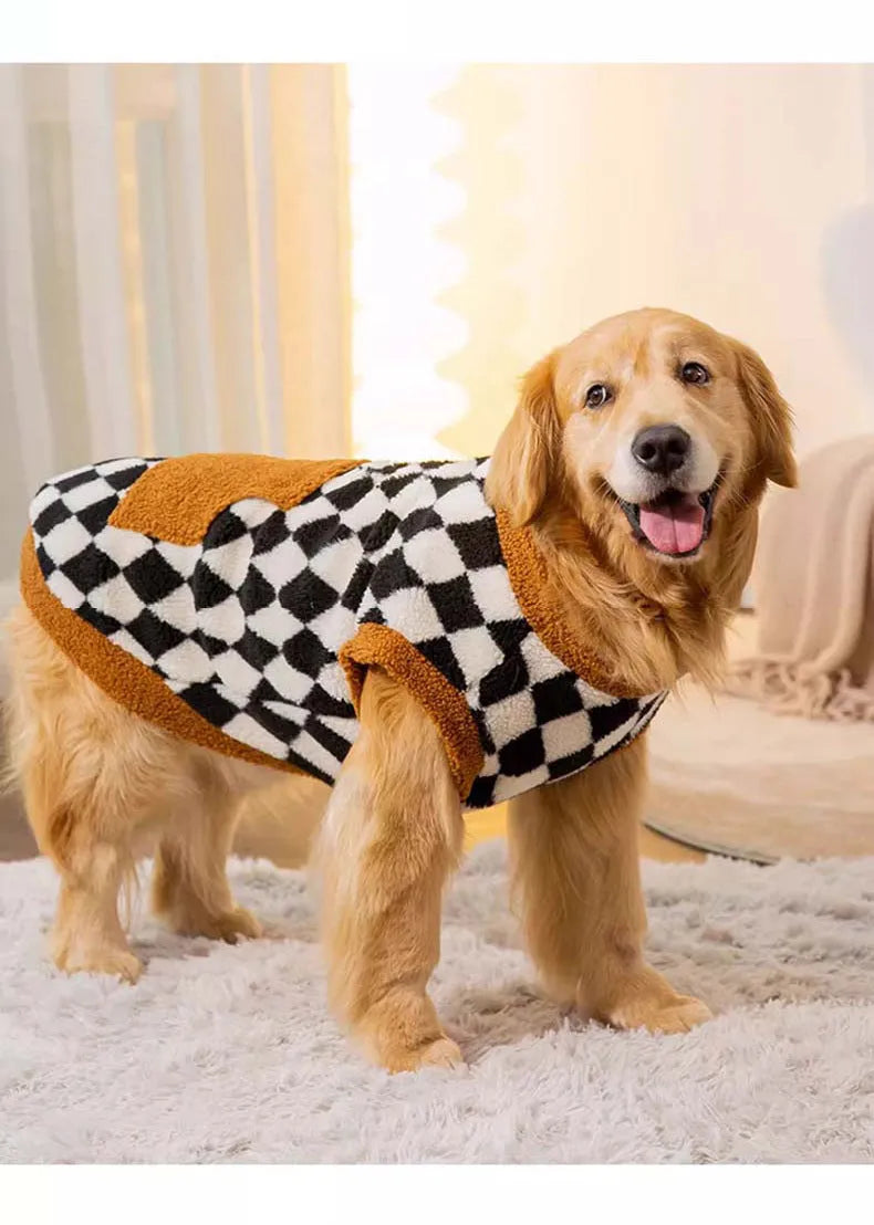 Black dog fluffy jacket vest with lambswool and cotton padding, available in sizes 3XL to 8XL.