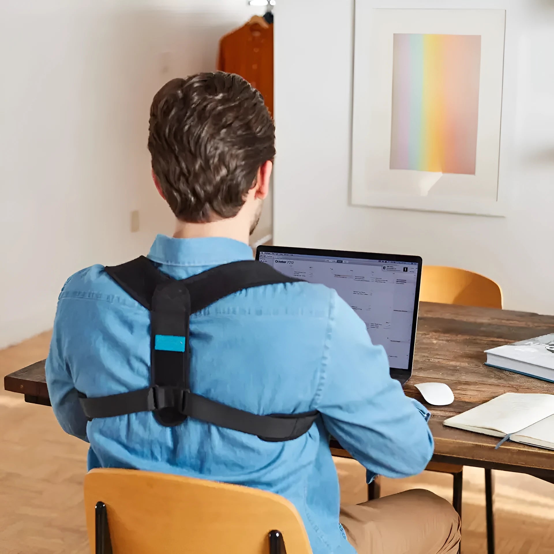 Black adjustable posture correction strap for invisible back support under clothing