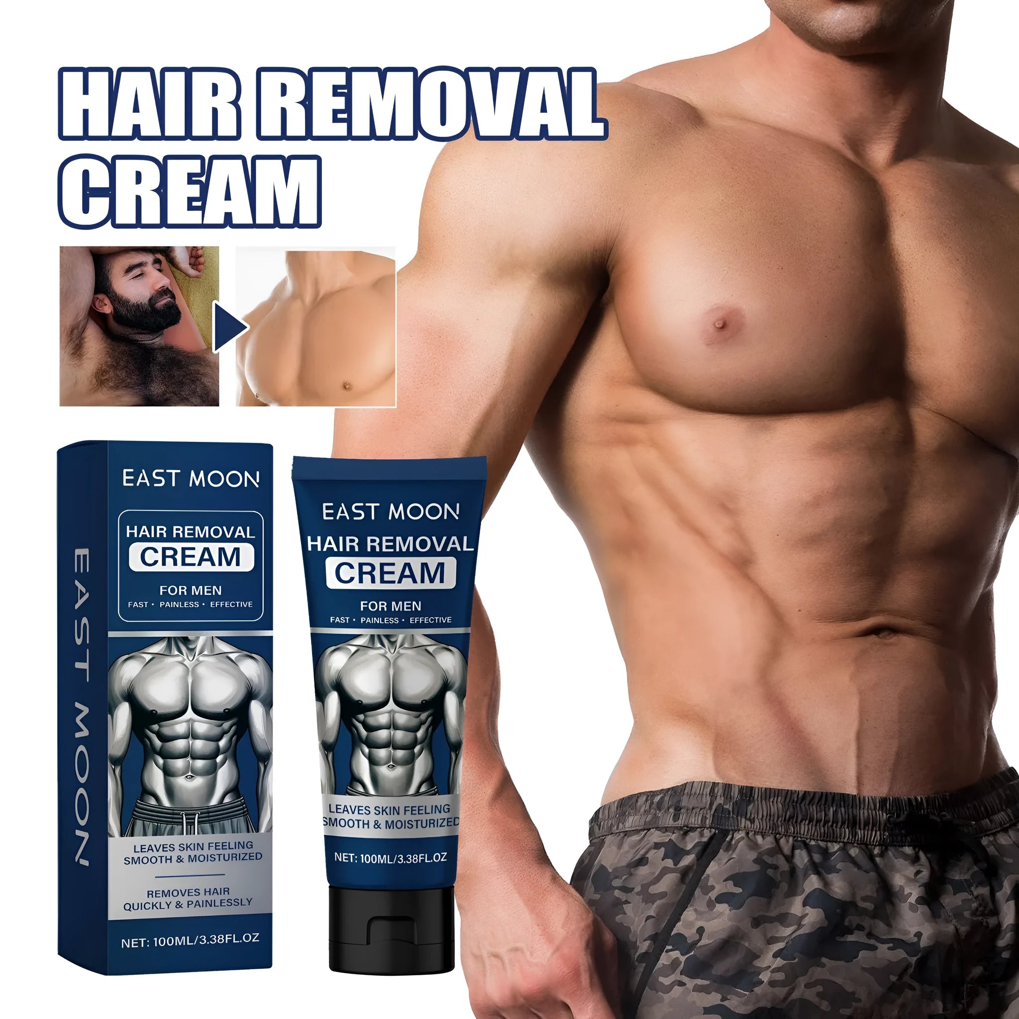 100ml tube of men's mild hair removal cream for beard, armpit, and body hair.