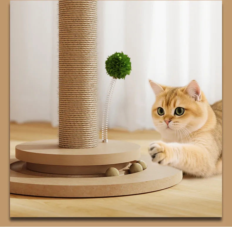 Vertical cat climbing frame with hemp rope wrapped columns and density board panels in canna colour