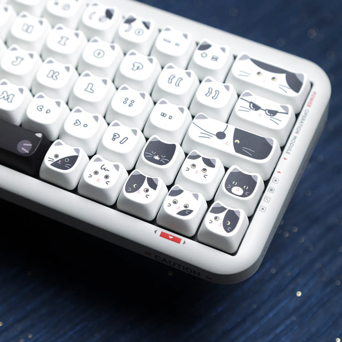 Black and white kitten full set sublimation PBT key caps with MAO height and 1.5mm line length