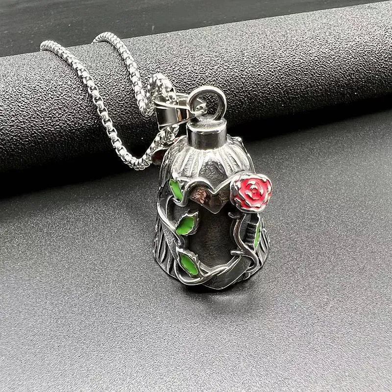 Titanium steel motorcycle lucky bell with polished surface and double-sided epoxy rose design