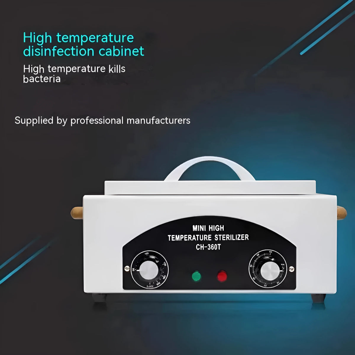 Grey household oral and dental disinfection cabinet with timing and high temperature, iron and stainless steel, 300W.