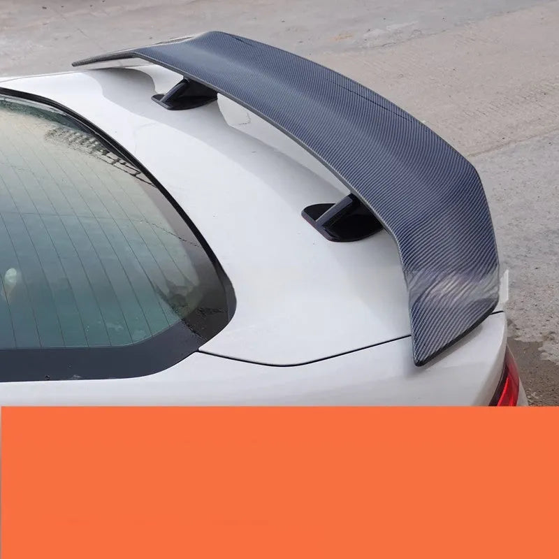 Universal punch-free ABS plastic car boot lid tail wing spoiler in bright black finish