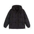 Loose fit padded winter jacket in a solid colour with side seam pockets.