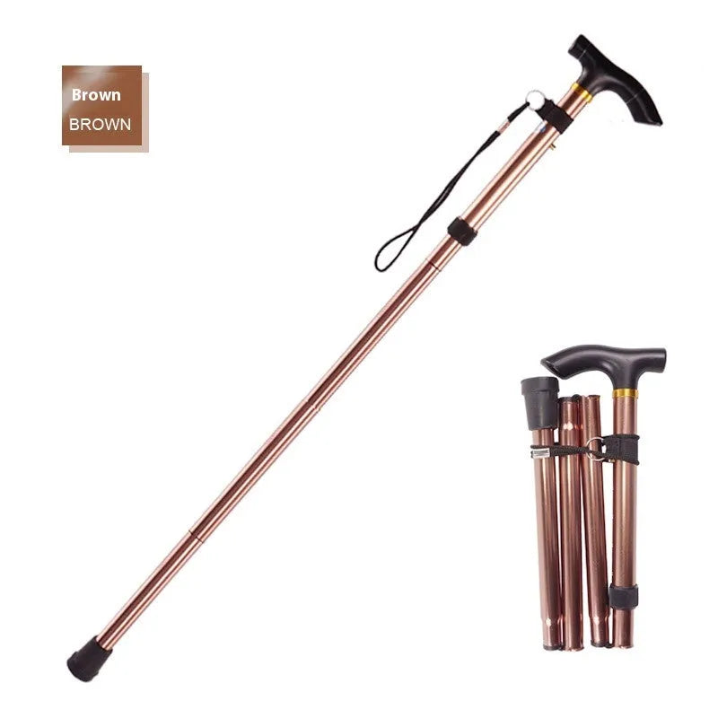 Adjustable aluminium folding walking cane extended to show telescopic design and non-slip handle