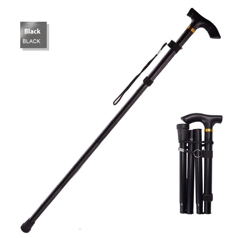 Adjustable aluminium folding walking cane extended to show telescopic design and non-slip handle
