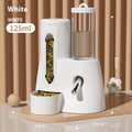 White hamster automatic drinking water feeder with integrated food basin for cage placement