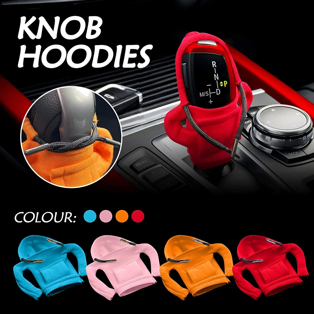 Cloth car gear shift knob hoodie cover in multiple colours for manual or automatic vehicles.