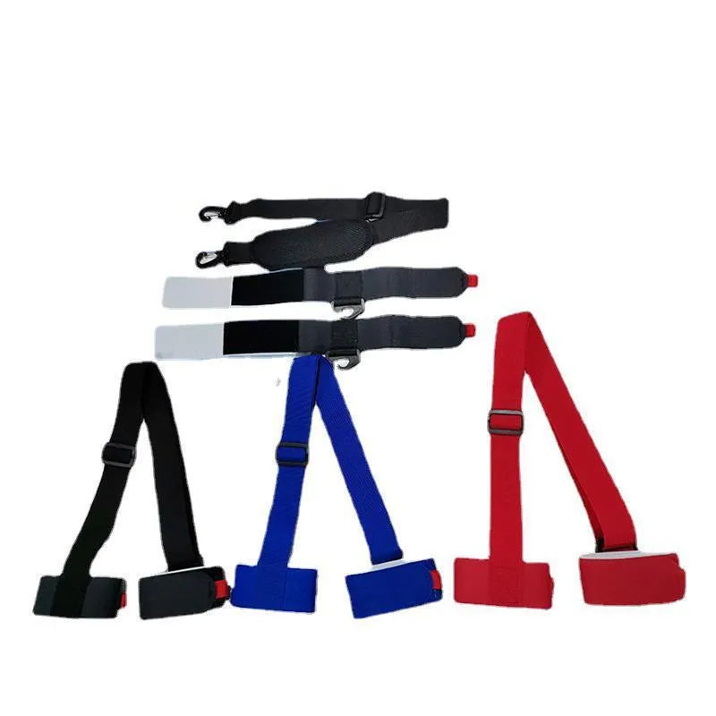 Hook and loop ski bandage with adjustable shoulder strap in multiple colour options