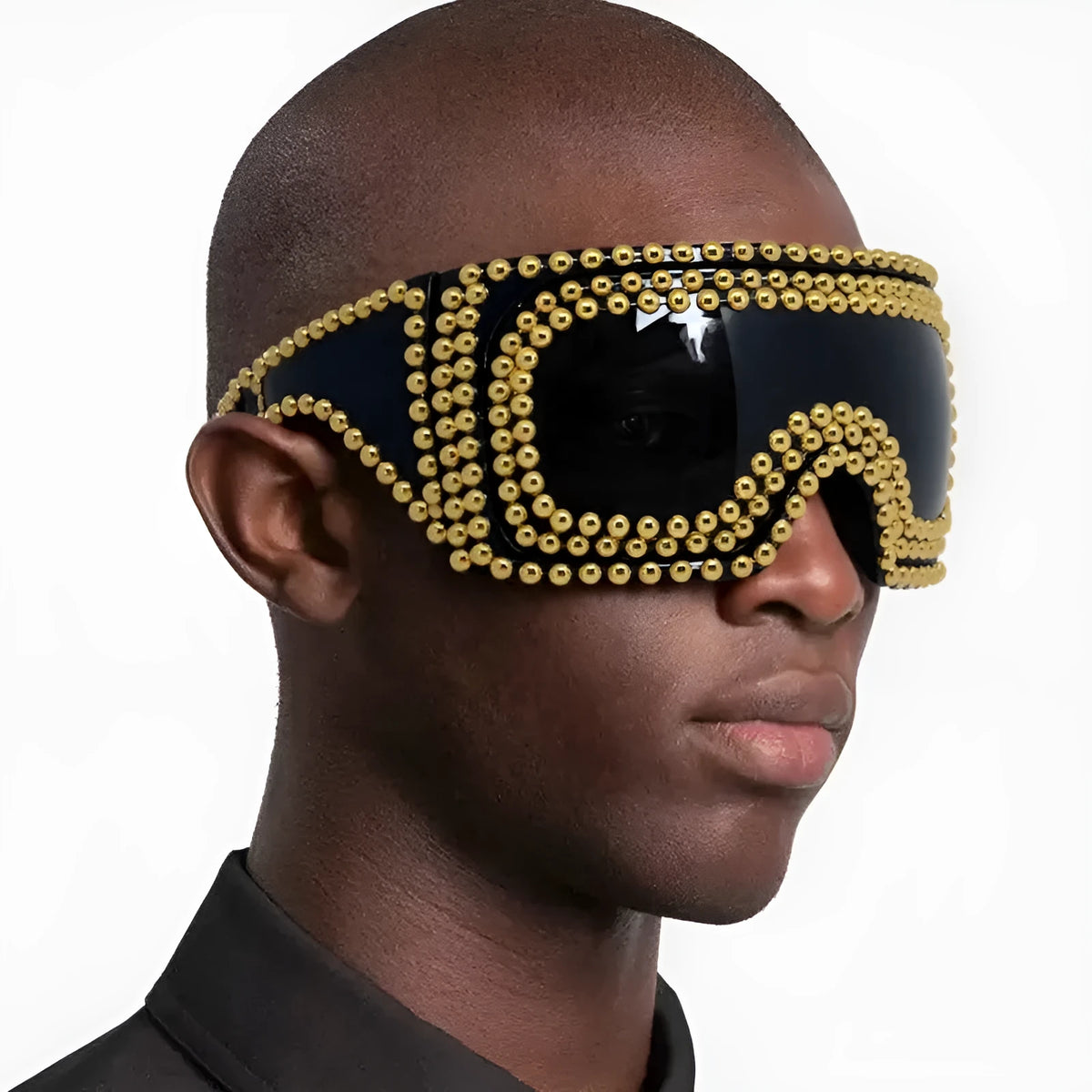 Men's oversized square punk sunglasses with rivet details in silver and gold PC frame