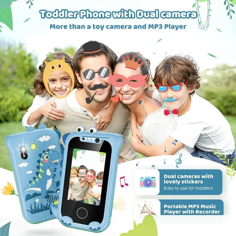 Kids mini bear handheld touch mobile phone toy with camera, 512MB, blue or green silicone case, 85.6 x 37.2 x 140mm