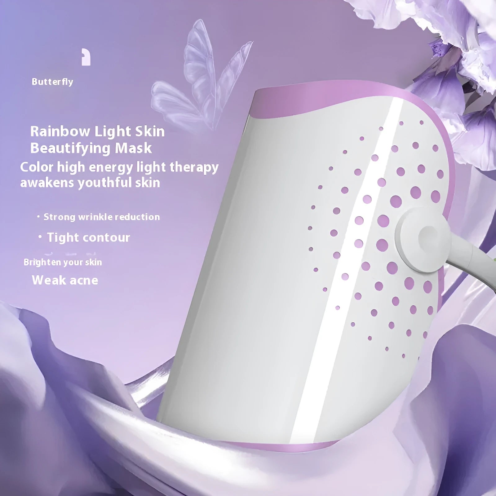 White and purple photon IPL beauty mask device for home facial treatment.