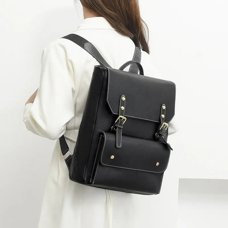 Korean style retro simple backpack in soft PU material showing ventilation features