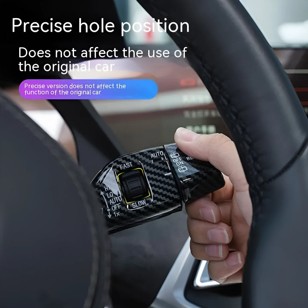 ABS steering lamp switch rod decoration for car and SUV wiper steering lever, shown in carbon fibre pattern, piano black, feel black, and sports red finishes.
