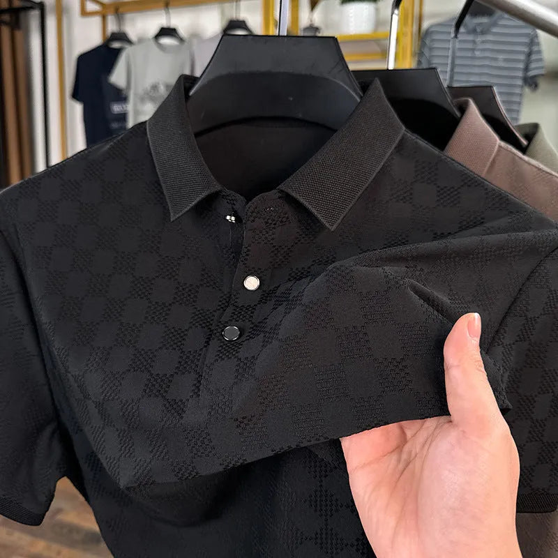 Rhombus brand thin ice silk short sleeve t-shirt in slit style, shown in black