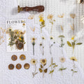 Creative dried flowers decoration sticker package showing 8 modern art colour styles on PET material