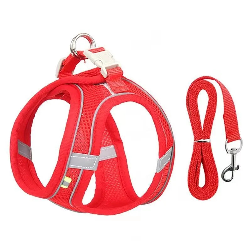 Breathable mesh reflective adjustable cat and dog chest strap harness with 1.5 m hand holding rope