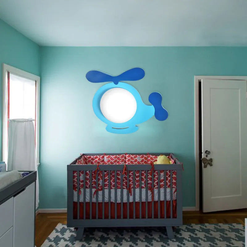 Children's wall lamp with cartoon modelling, glass lampshade, iron and wood body, LED light source, 33x36x8cm, 220V