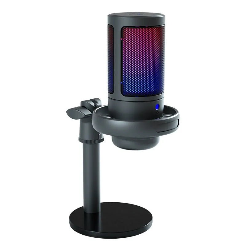 RGB condenser USB microphone in black, white, or pink colour with a 150cm cable.
