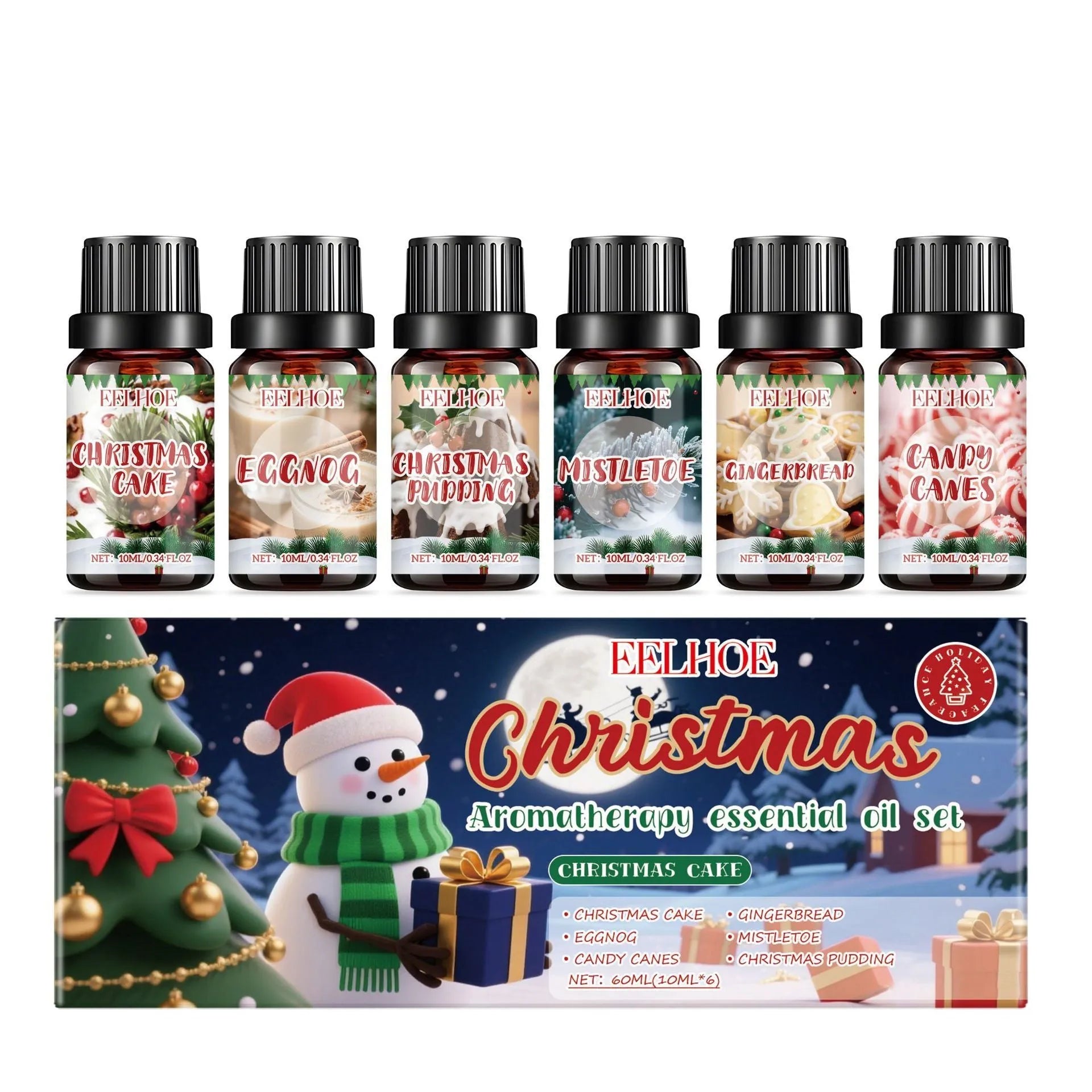 Christmas aromatherapy oil suit with six 60ml bottles containing warm home scent for oil diffusers