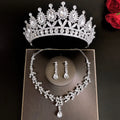 Royal Queen bridal jewelry set with tiara crown, necklace, and earrings in multiple colour options