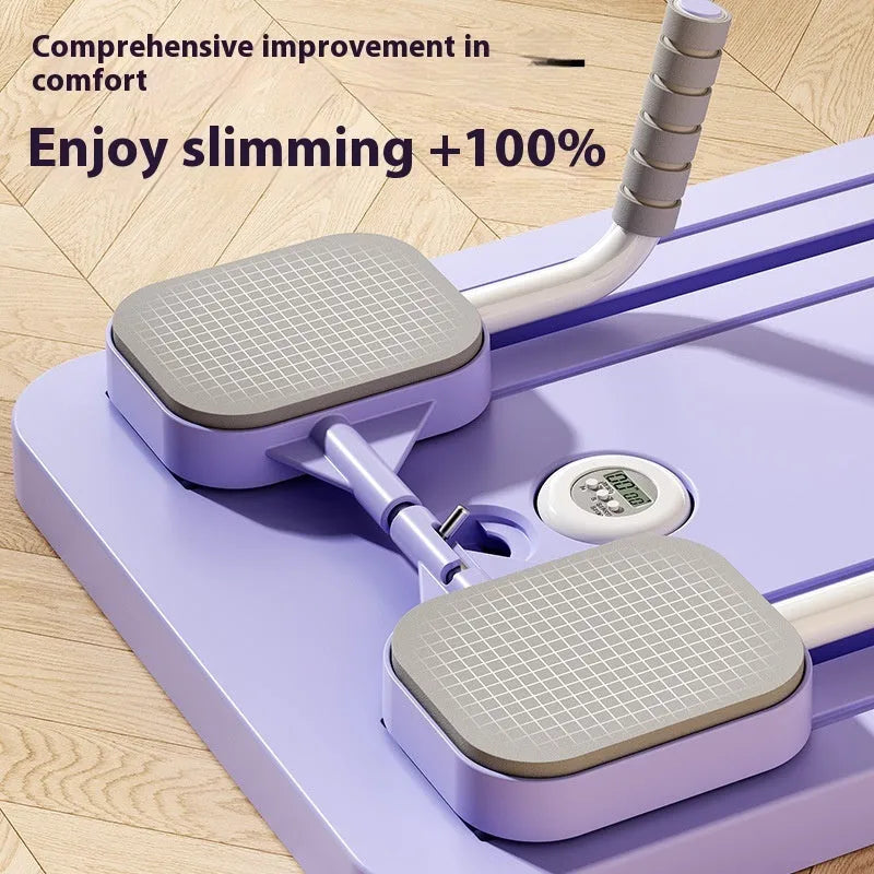 Purple PP plastic fitness board with automatic rebound abdominal wheel for home workouts
