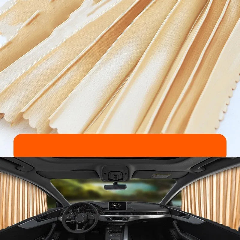 Retractable car sunshade curtain in thick opaque cloth with roller shutter mechanism