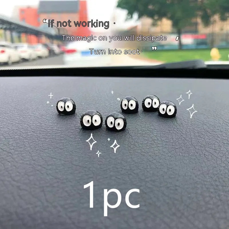 Small black resin coal briquette car decoration with cartoon styling