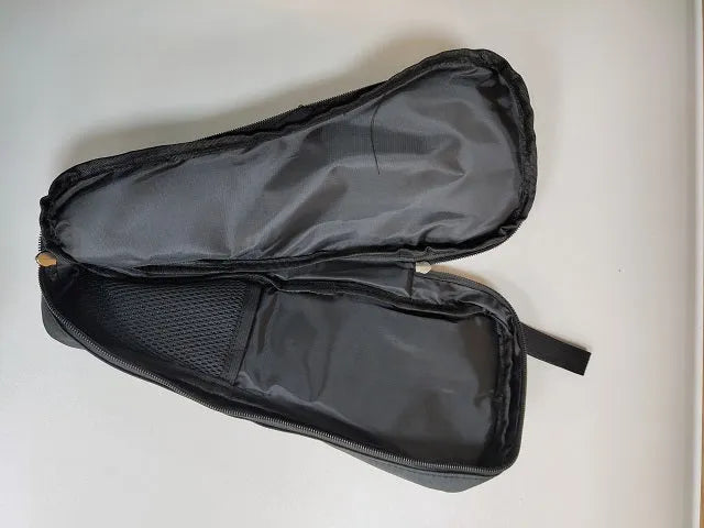 Black cloth portable storage bag for mobile phone stabilizer accessories.
