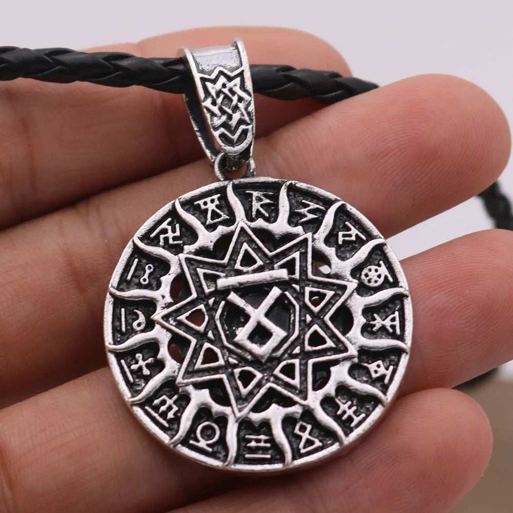 Lunavin ODing logo alloy pendant necklace on a snake bones chain with antique silver finish