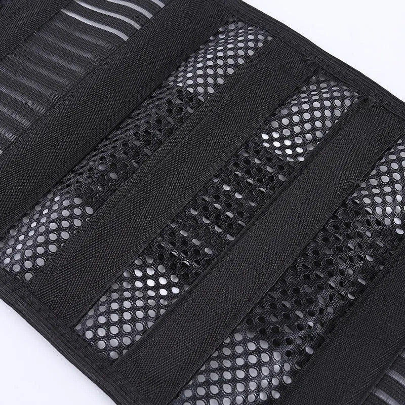 Black sports waist support with steel plate for lumbar protection during fitness activities