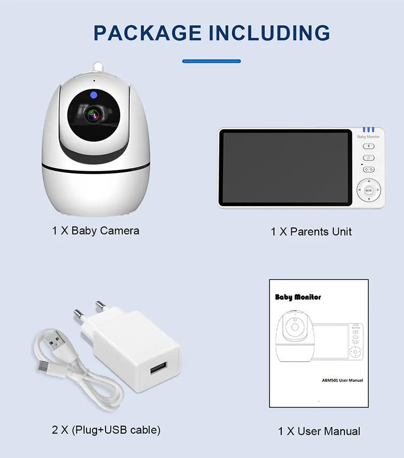White HD wireless baby monitor with 5-inch screen showing room temperature display