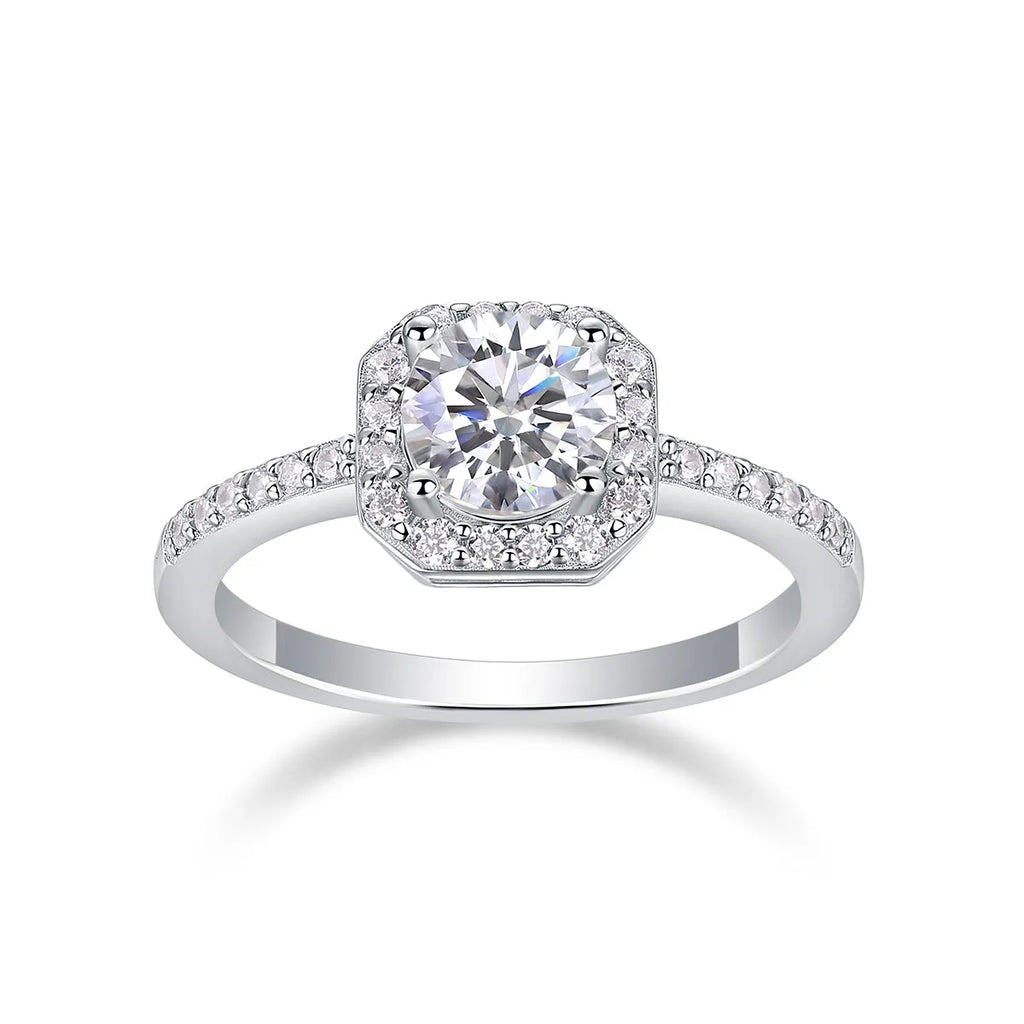 1 carat moissanite wedding ring set in S925 silver with platinum plating and gift box