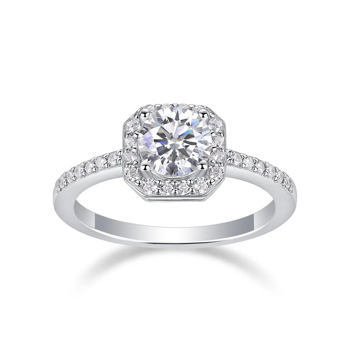 1 carat moissanite wedding ring set in S925 silver with platinum plating and gift box