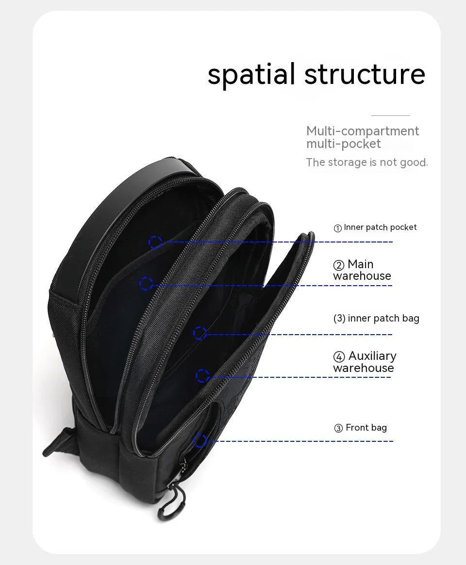 Casual black waterproof chest pack with soft TPU surface and single shoulder strap