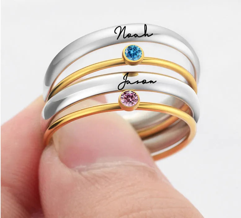 Geometric stacking ring for women with December birthstone colour and gold electroplated finish.