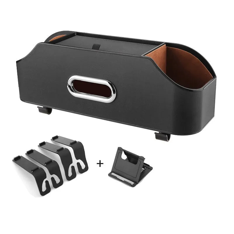Genuine leather car tissue box and cup holder mounted on car seat back