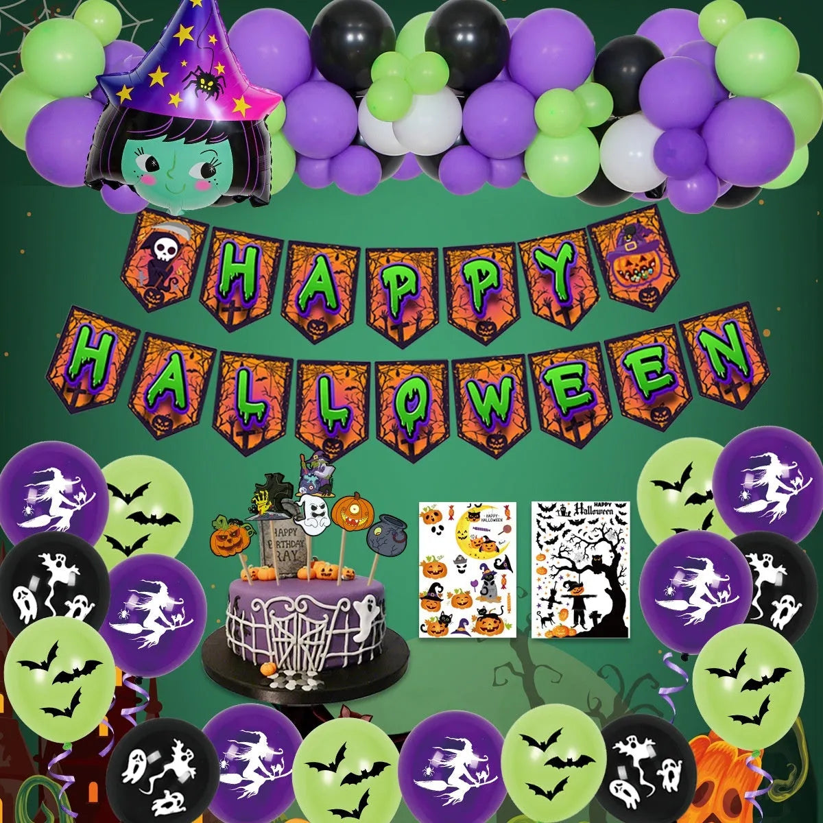 Black and white Halloween spider balloon arch decoration set with latex balloons