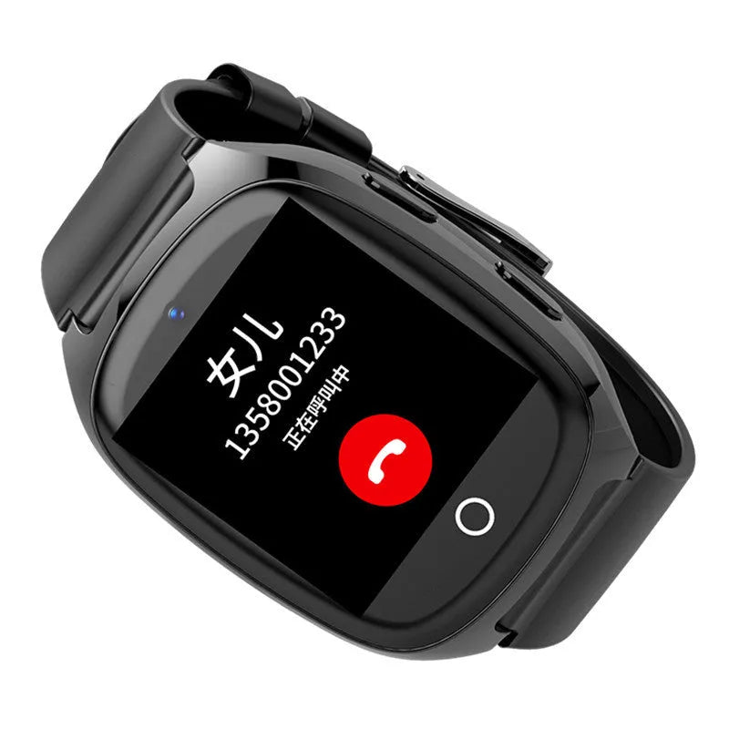 Black GPS tracker smartwatch with 1.54-inch touch screen and SOS button