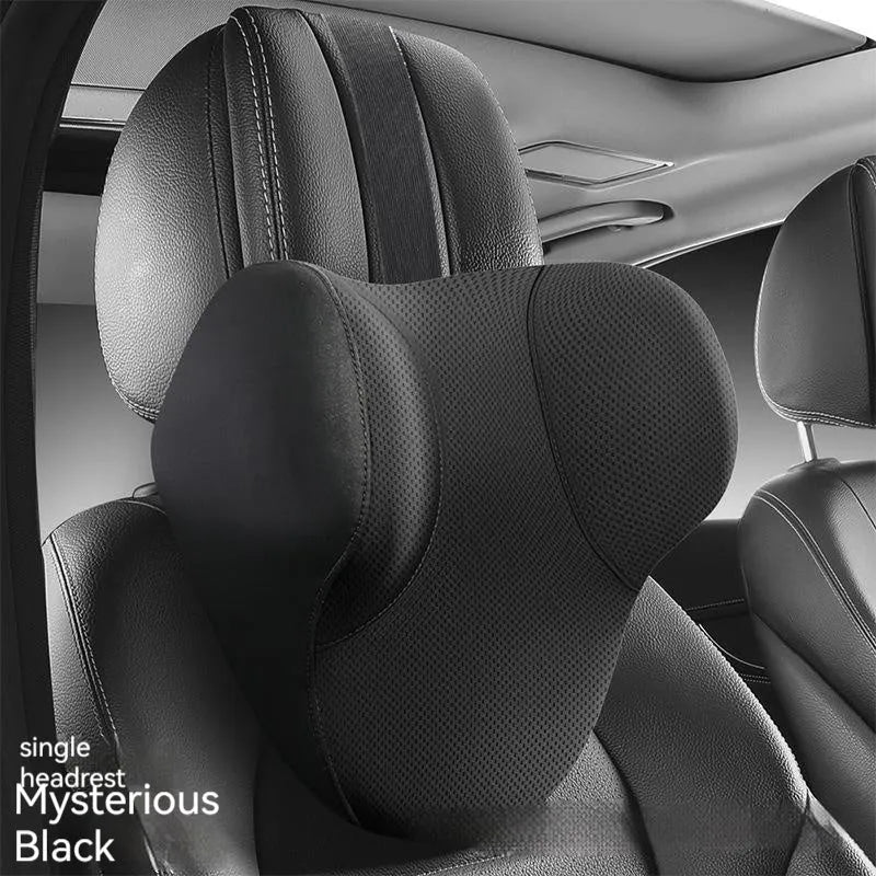 Memory foam car headrest pillow and matching lumbar support pillow with knitted fabric.