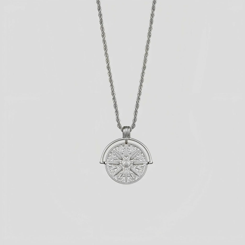 Women's stainless steel sunflower pendant necklace with geometric star designs on hemp flower chain