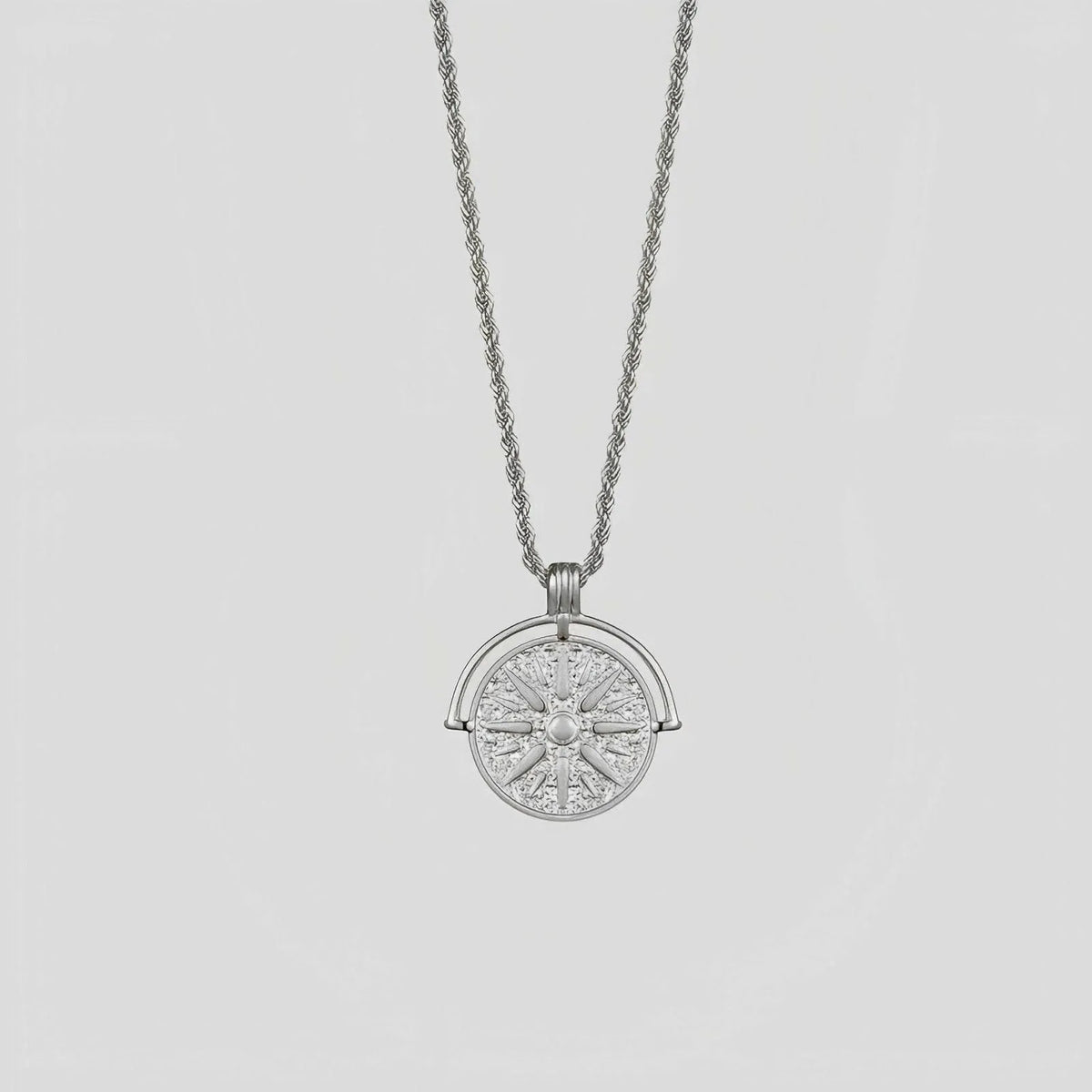 Women's stainless steel sunflower pendant necklace with geometric star designs on hemp flower chain