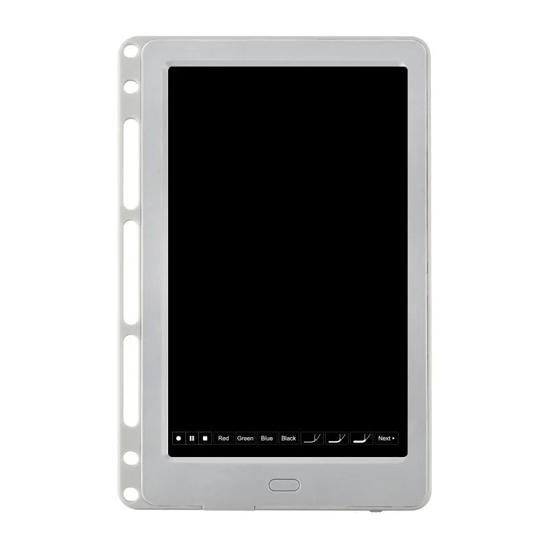 85-inch electronic writing pad with stitching design in dark blue, shown with smart pen and USB cable.