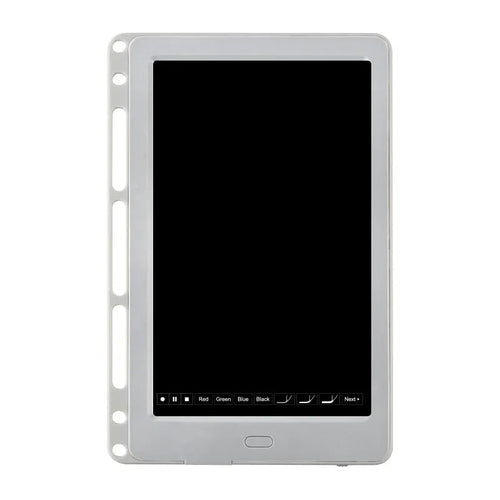 85-inch electronic writing pad with stitching design in dark blue, shown with smart pen and USB cable.
