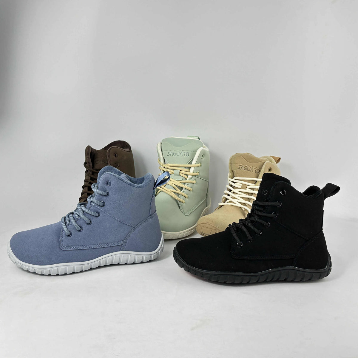 Light blue cold-resistant warm cotton shoes with leather upper and anti-slip rubber outsole, sizes 36-48