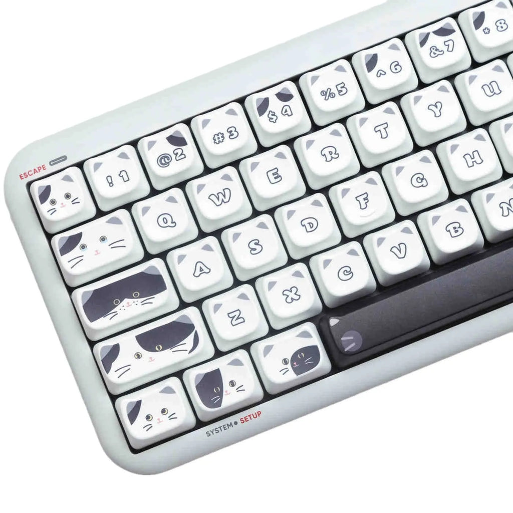 Black and white kitten full set sublimation PBT key caps with MAO height and 1.5mm line length